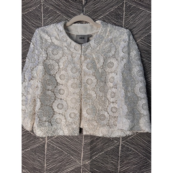 ASOS Jackets & Blazers - ASOS White Lace Floral Cropped Jacket Coquette Women's‎ US 8 UK 12